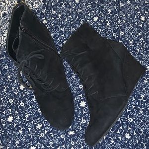 Black suede wedge booties